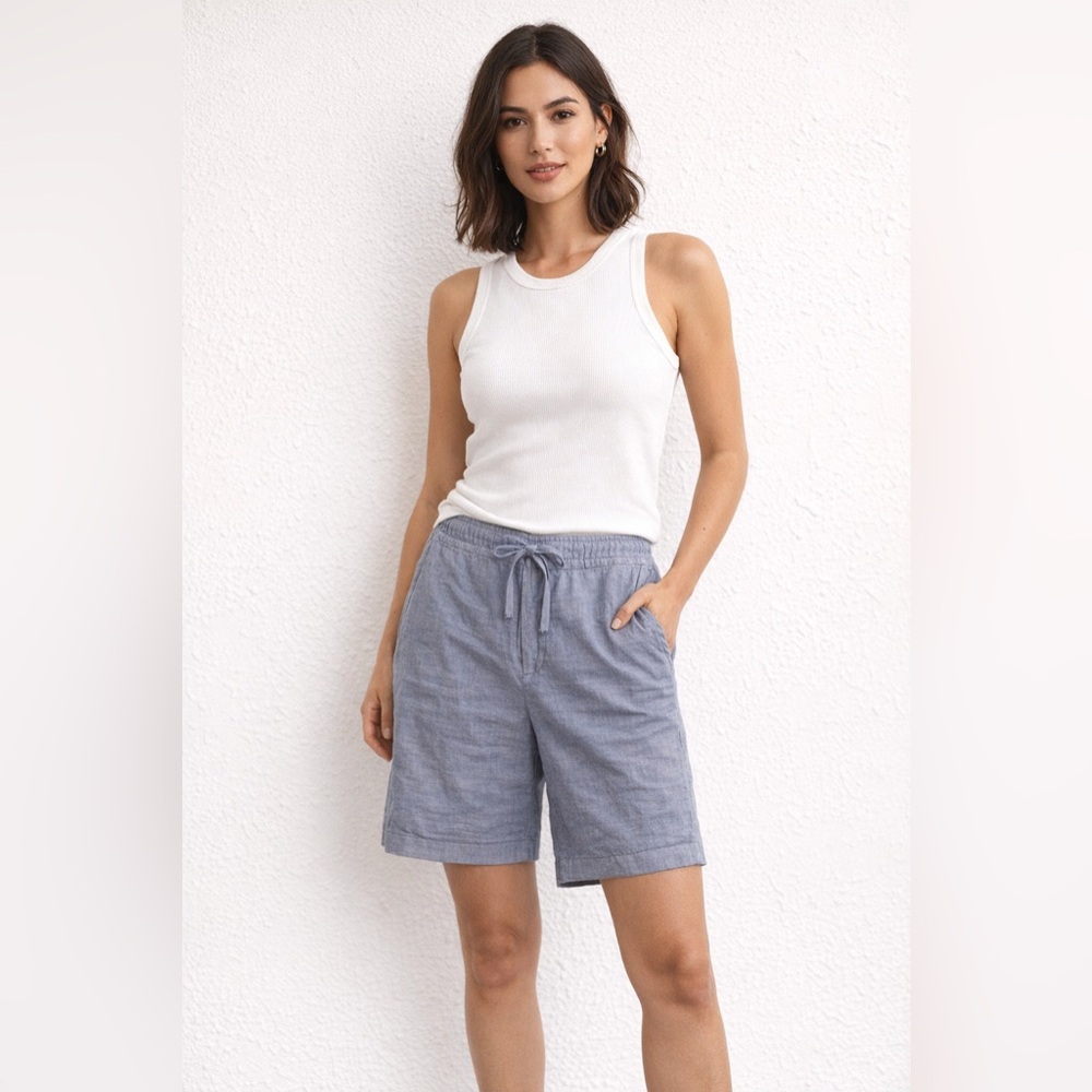 Jones New York (JNY) Linen Shorts Blue Marbled Tie-Waist 12 Cottagecore Y2K
